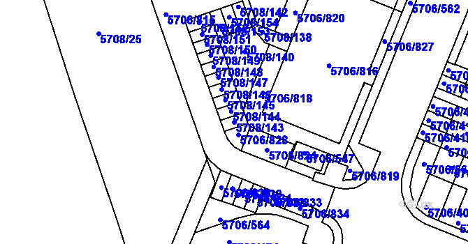 Parcela st. 5708/143 v KÚ Jihlava, Katastrální mapa