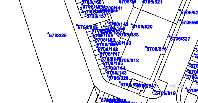 Parcela st. 5708/147 v KÚ Jihlava, Katastrální mapa