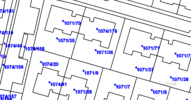 Parcela st. 1071/36 v KÚ Jihlava, Katastrální mapa