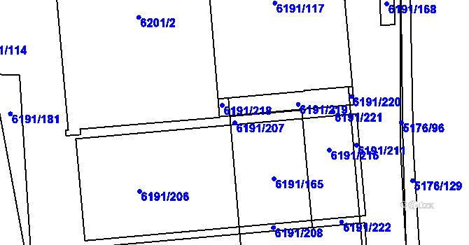 Parcela st. 6191/207 v KÚ Jihlava, Katastrální mapa