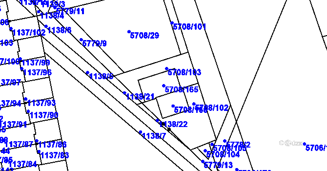 Parcela st. 5708/165 v KÚ Jihlava, Katastrální mapa