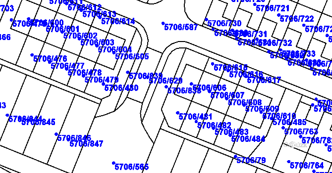Parcela st. 5706/838 v KÚ Jihlava, Katastrální mapa