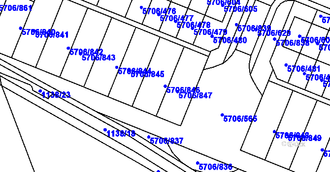 Parcela st. 5706/846 v KÚ Jihlava, Katastrální mapa