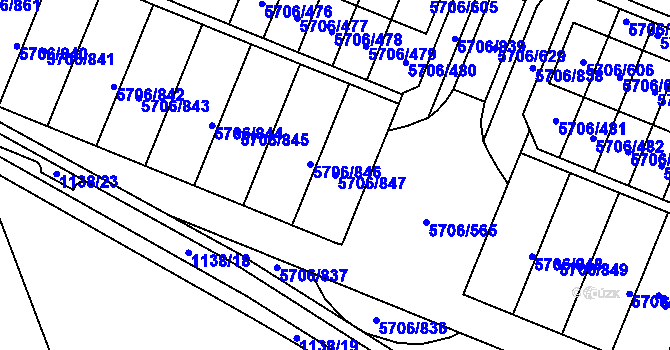 Parcela st. 5706/847 v KÚ Jihlava, Katastrální mapa