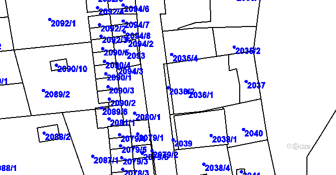 Parcela st. 2036/2 v KÚ Jihlava, Katastrální mapa
