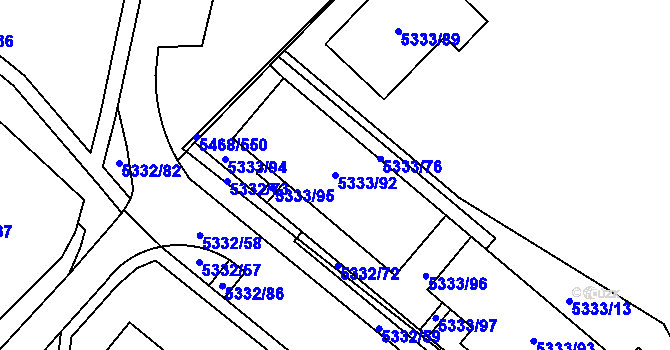 Parcela st. 5333/92 v KÚ Jihlava, Katastrální mapa