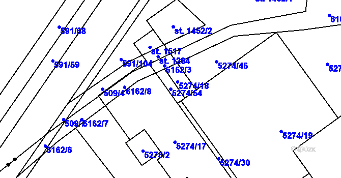 Parcela st. 5274/54 v KÚ Jihlava, Katastrální mapa