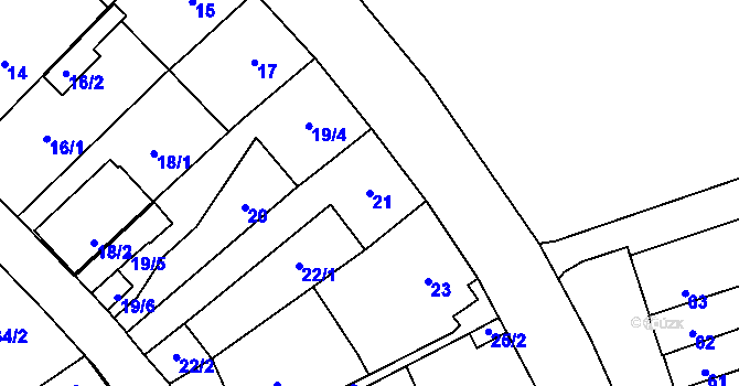 Parcela st. 21 v KÚ Helenín, Katastrální mapa