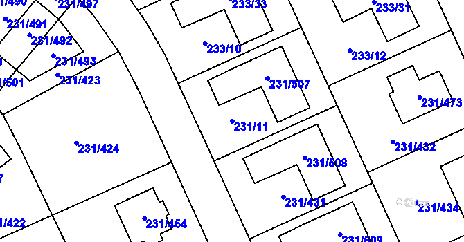 Parcela st. 231/11 v KÚ Helenín, Katastrální mapa