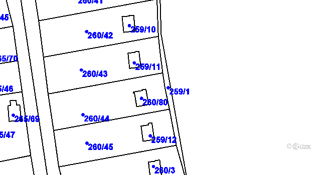 Parcela st. 259/1 v KÚ Helenín, Katastrální mapa