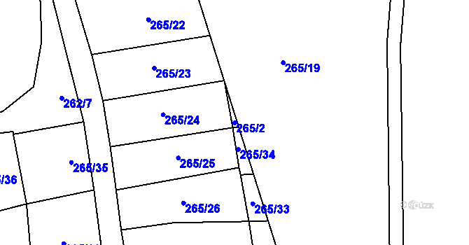 Parcela st. 265/2 v KÚ Helenín, Katastrální mapa
