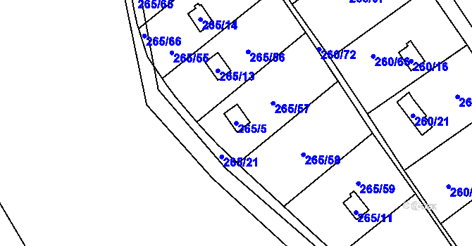 Parcela st. 265/5 v KÚ Helenín, Katastrální mapa