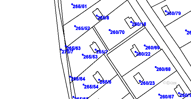 Parcela st. 265/7 v KÚ Helenín, Katastrální mapa