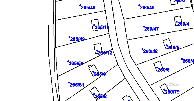 Parcela st. 265/12 v KÚ Helenín, Katastrální mapa