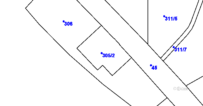 Parcela st. 305/2 v KÚ Helenín, Katastrální mapa