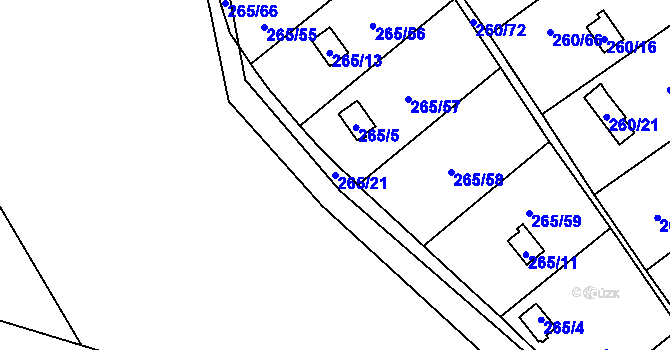 Parcela st. 265/21 v KÚ Helenín, Katastrální mapa