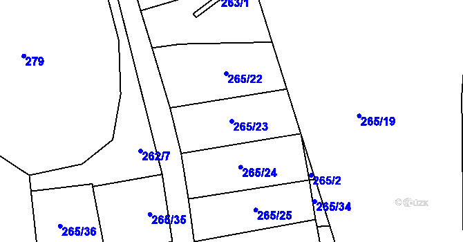 Parcela st. 265/23 v KÚ Helenín, Katastrální mapa