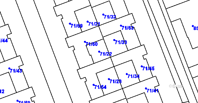 Parcela st. 71/22 v KÚ Helenín, Katastrální mapa