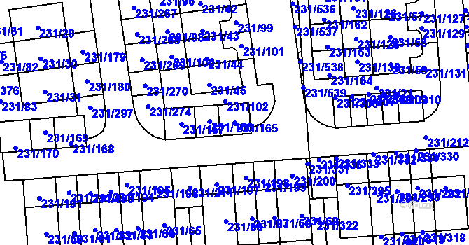 Parcela st. 231/165 v KÚ Helenín, Katastrální mapa