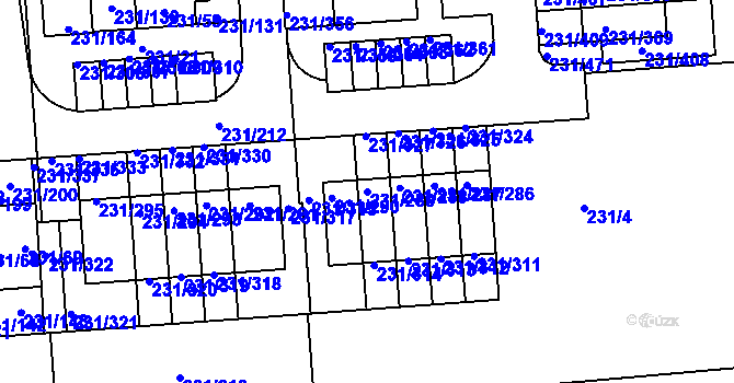 Parcela st. 231/289 v KÚ Helenín, Katastrální mapa