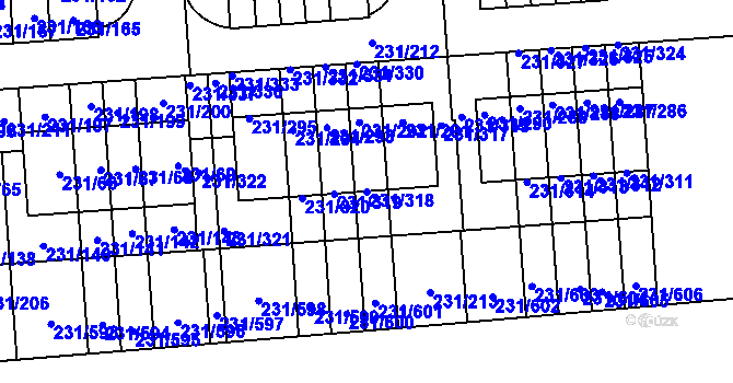 Parcela st. 231/318 v KÚ Helenín, Katastrální mapa