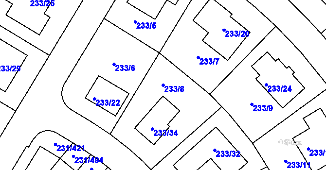 Parcela st. 233/8 v KÚ Helenín, Katastrální mapa