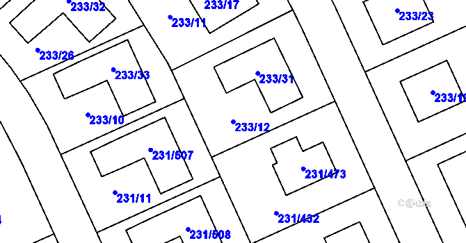 Parcela st. 233/12 v KÚ Helenín, Katastrální mapa