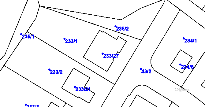 Parcela st. 233/27 v KÚ Helenín, Katastrální mapa
