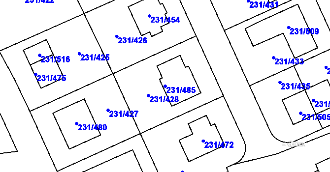 Parcela st. 231/485 v KÚ Helenín, Katastrální mapa