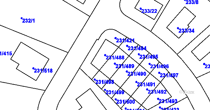 Parcela st. 231/488 v KÚ Helenín, Katastrální mapa