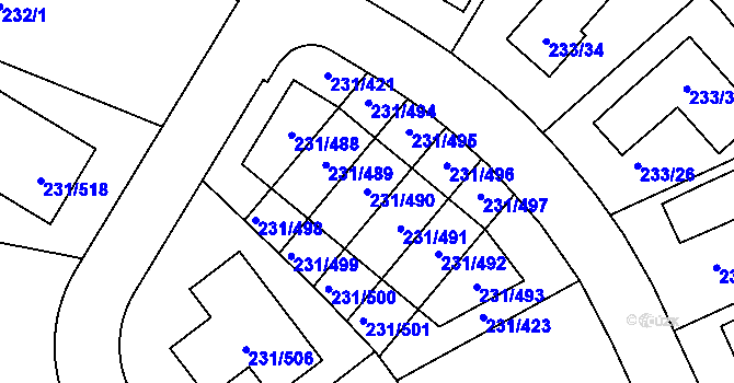 Parcela st. 231/490 v KÚ Helenín, Katastrální mapa