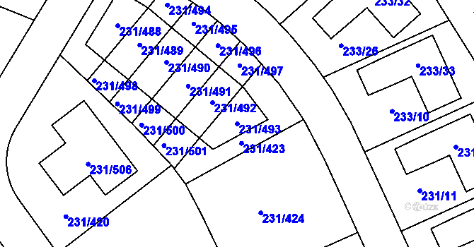 Parcela st. 231/493 v KÚ Helenín, Katastrální mapa