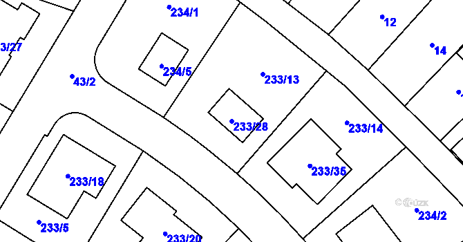 Parcela st. 233/28 v KÚ Helenín, Katastrální mapa