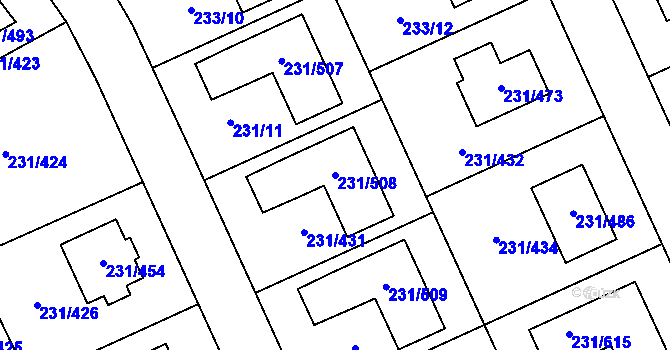 Parcela st. 231/508 v KÚ Helenín, Katastrální mapa