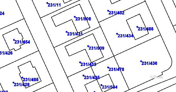 Parcela st. 231/509 v KÚ Helenín, Katastrální mapa
