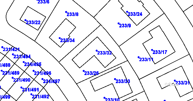 Parcela st. 233/32 v KÚ Helenín, Katastrální mapa