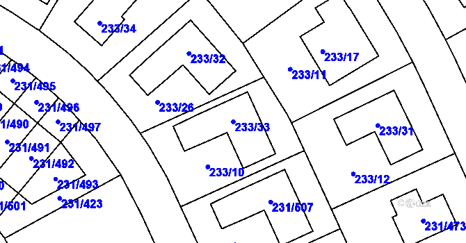 Parcela st. 233/33 v KÚ Helenín, Katastrální mapa