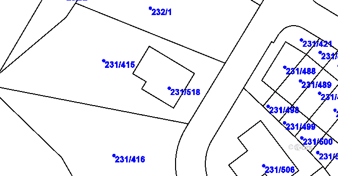 Parcela st. 231/518 v KÚ Helenín, Katastrální mapa