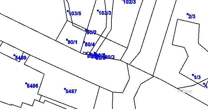 Parcela st. 80/3 v KÚ Pančava, Katastrální mapa
