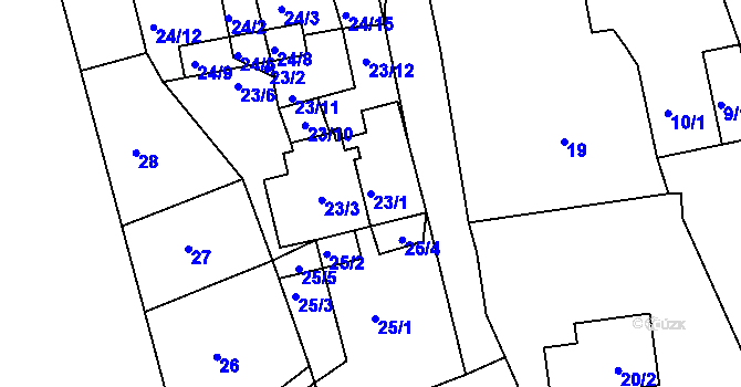 Parcela st. 23/1 v KÚ Sasov, Katastrální mapa