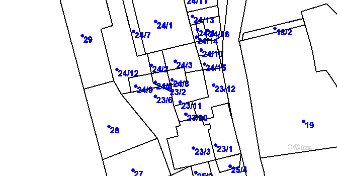 Parcela st. 23/2 v KÚ Sasov, Katastrální mapa