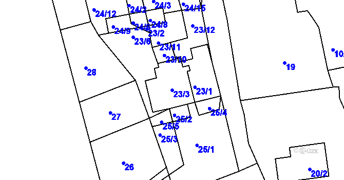Parcela st. 23/3 v KÚ Sasov, Katastrální mapa