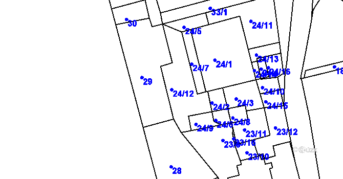Parcela st. 24/12 v KÚ Sasov, Katastrální mapa