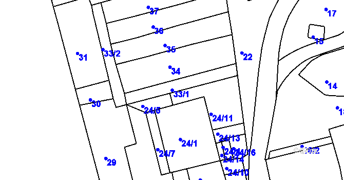 Parcela st. 33/1 v KÚ Sasov, Katastrální mapa