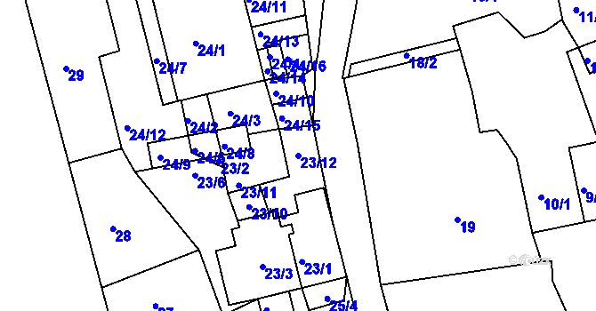 Parcela st. 23/12 v KÚ Sasov, Katastrální mapa