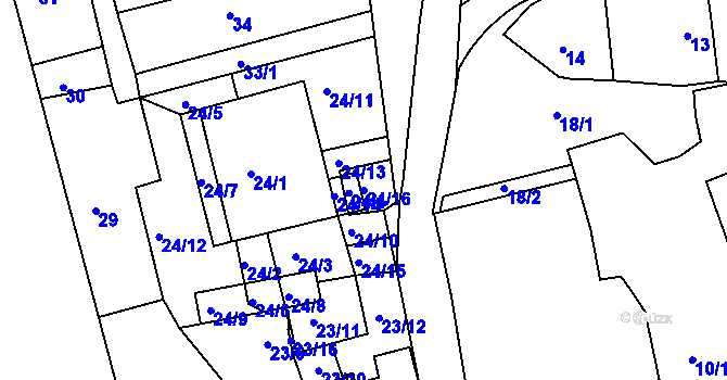 Parcela st. 24/16 v KÚ Sasov, Katastrální mapa