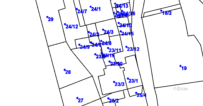 Parcela st. 23/16 v KÚ Sasov, Katastrální mapa