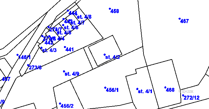 Parcela st. 4/2 v KÚ Staré Hory, Katastrální mapa