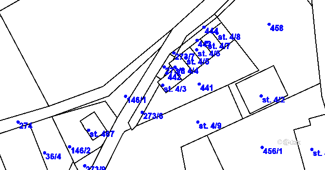 Parcela st. 4/3 v KÚ Staré Hory, Katastrální mapa
