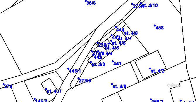 Parcela st. 4/4 v KÚ Staré Hory, Katastrální mapa